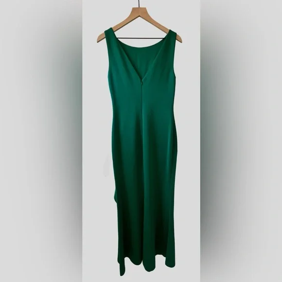 Eliza J Green Sleeveless Side Tuck Sleek Ruffle Gown Dress Size 8 full length - Picture 7 of 8